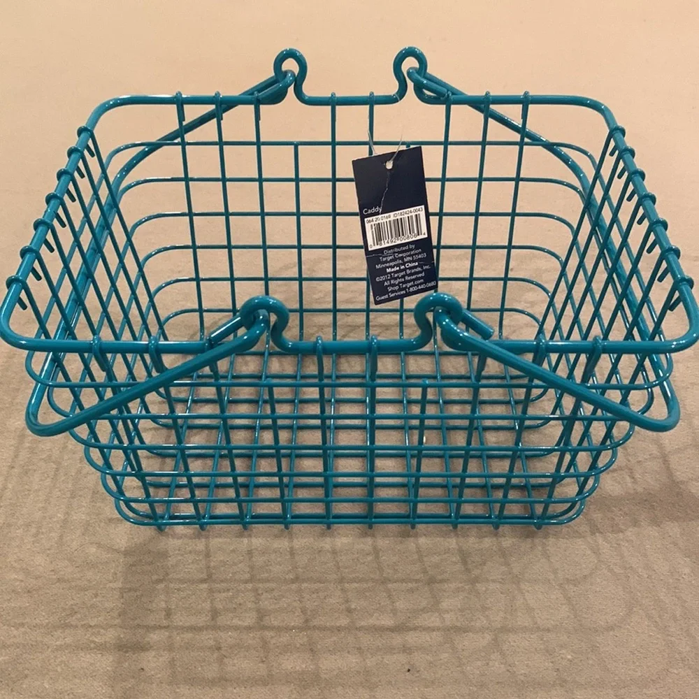 NEW NWT Teal Blue Metal Wire Storage Carry Carrying Caddy Handles